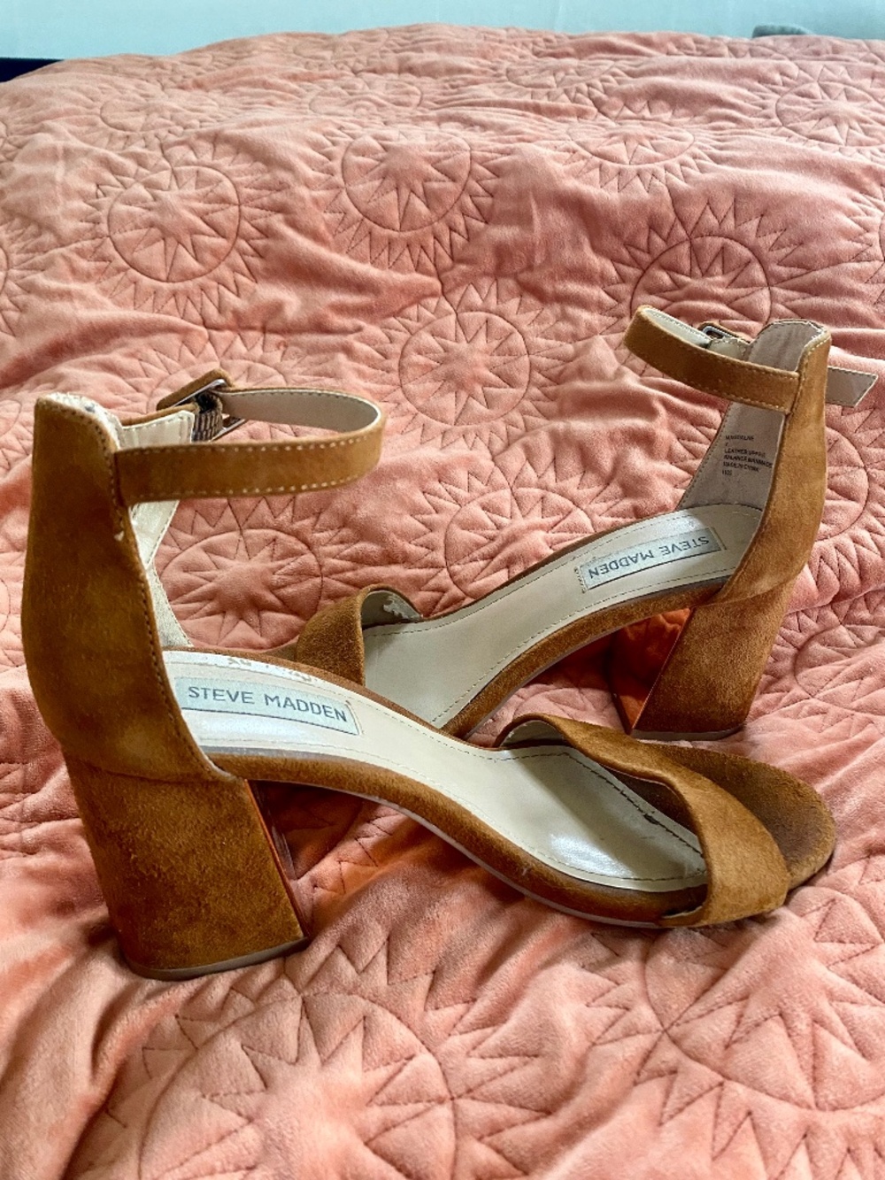 Steve Madden Irenee Brown Suede Block Heel Sandals